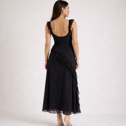 Damen Maxikleid mit Riemen und Rüschenbesatz-Maxi Dress-Alpenkind