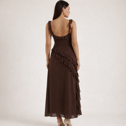 Damen Maxikleid mit Riemen und Rüschenbesatz-Maxi Dress-Alpenkind