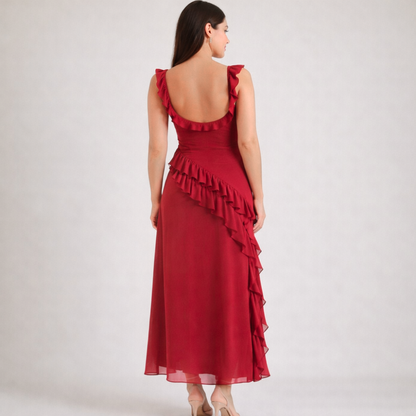 Damen Maxikleid mit Riemen und Rüschenbesatz-Maxi Dress-Alpenkind