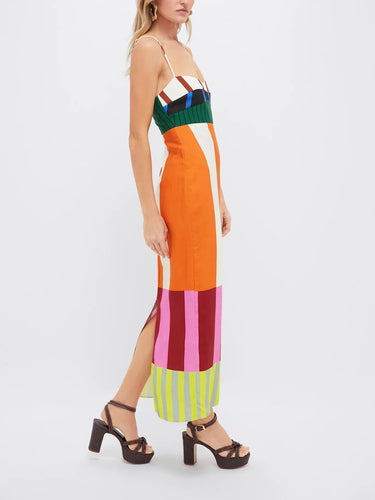 Damen Maxikleid mit schmalen Trägern und Colorblock-Design-Maxi Dress-Alpenkind