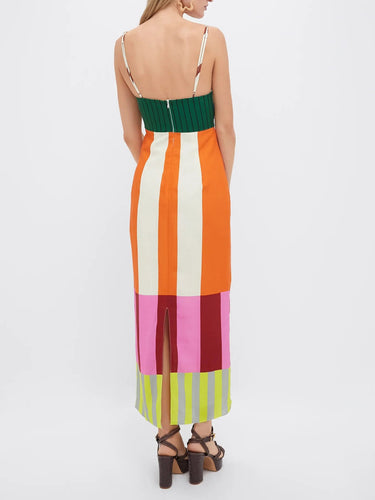 Damen Maxikleid mit schmalen Trägern und Colorblock-Design-Maxi Dress-Alpenkind