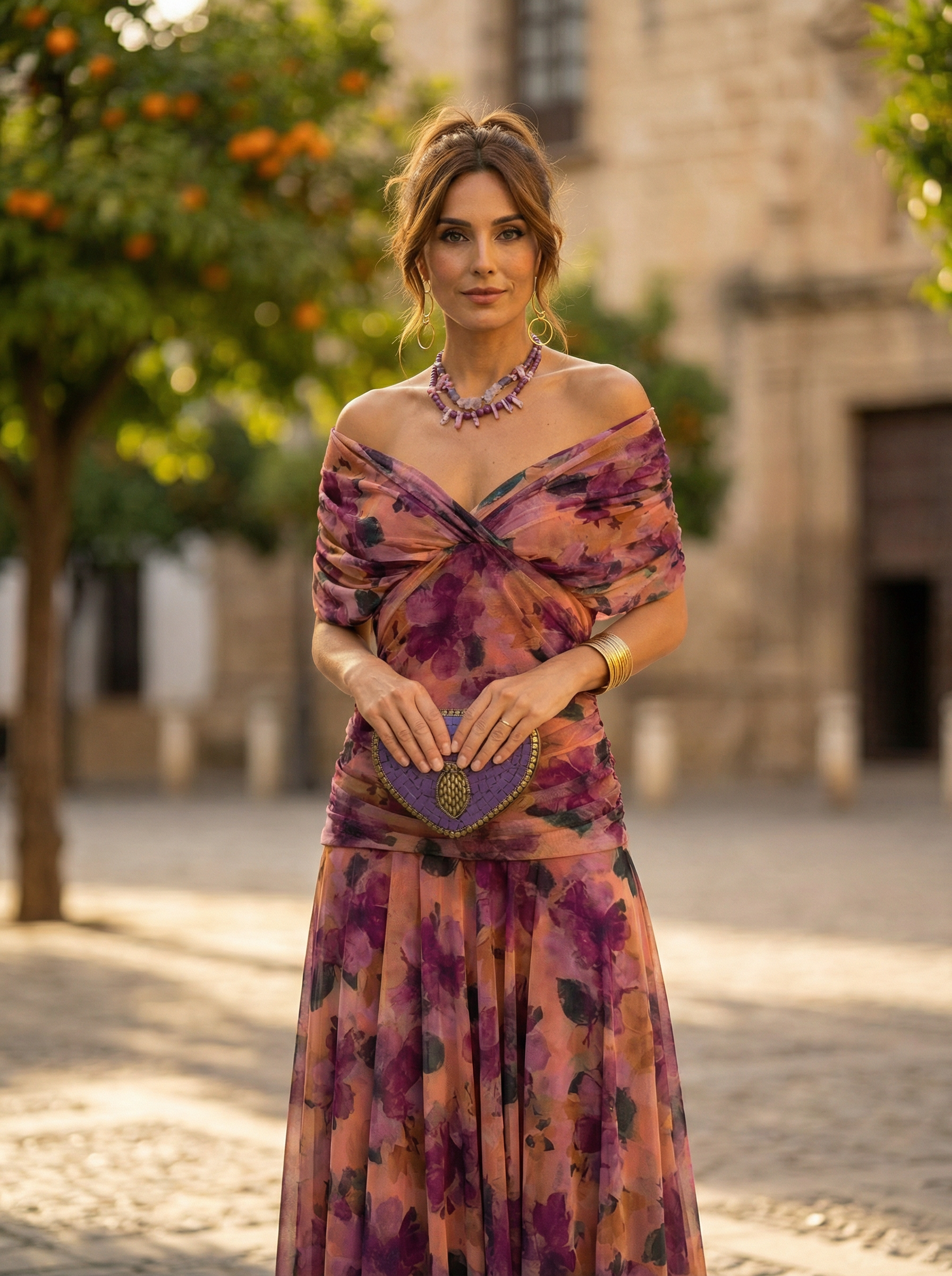 Damen-Maxikleid mit schulterfreiem Ausschnitt und geraffter Taille-Maxi Dress-Alpenkind