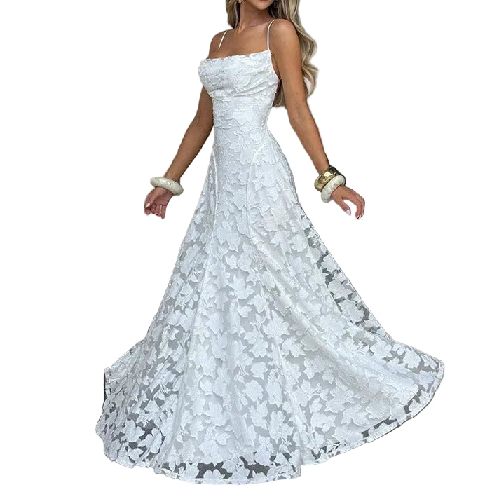 Damen Maxikleid mit Spaghettiträgern und floraler Struktur-Maxi Dress-Alpenkind