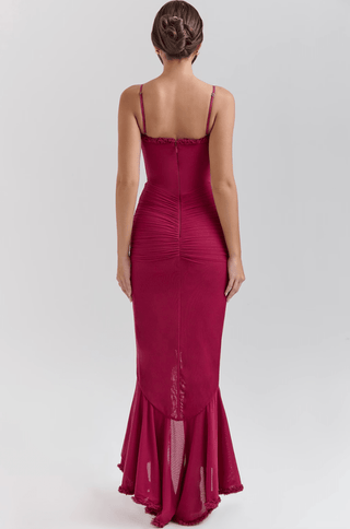Damen Maxikleid mit Spaghettiträgern und Rüschensaum-Maxi Dress-Alpenkind