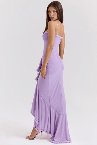 Damen Maxikleid mit Spaghettiträgern und Rüschensaum-Maxi Dress-Alpenkind