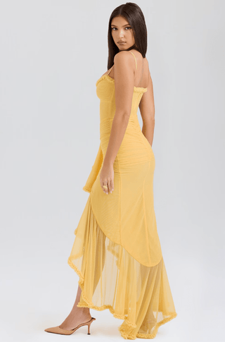 Damen Maxikleid mit Spaghettiträgern und Rüschensaum-Maxi Dress-Alpenkind