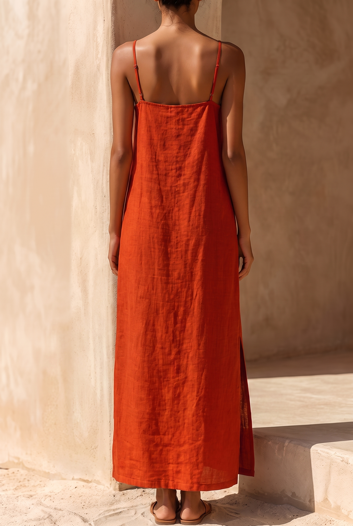 Damen-Maxikleid mit Spaghettiträgern und Seitenschlitz-Maxi Dress-Alpenkind