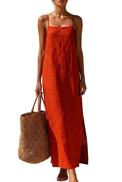 Damen-Maxikleid mit Spaghettiträgern und Seitenschlitz-Maxi Dress-Alpenkind