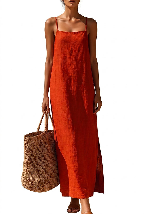 Damen-Maxikleid mit Spaghettiträgern und Seitenschlitz-Maxi Dress-Alpenkind