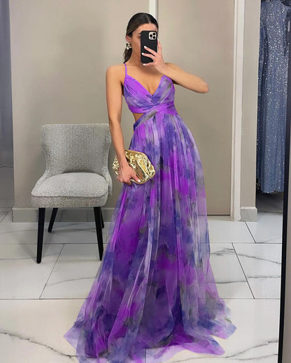 Damen Maxikleid mit Spaghettiträgern, Wickeloberteil und Taillenausschnitt