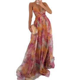 Damen Maxikleid mit Spaghettiträgern, Wickeloberteil und Taillenausschnitt