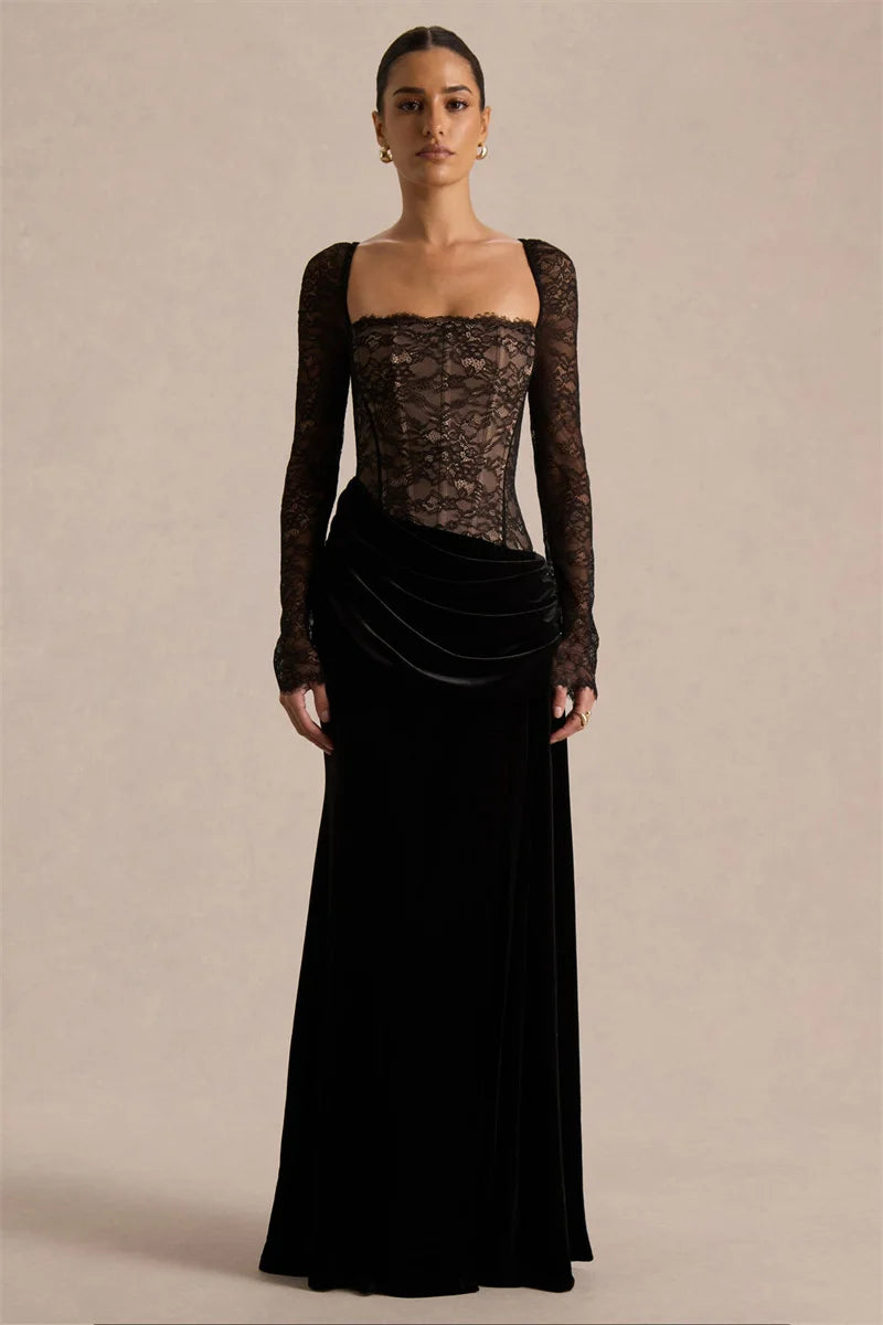 Damen Maxikleid mit Spitzenoberteil und Schlitzrock-Maxi Dress-Alpenkind