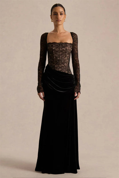 Damen Maxikleid mit Spitzenoberteil und Schlitzrock-Maxi Dress-Alpenkind
