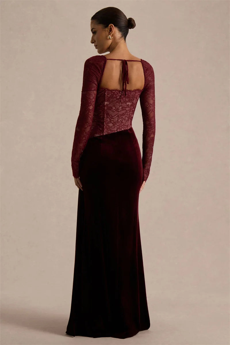 Damen Maxikleid mit Spitzenoberteil und Schlitzrock-Maxi Dress-Alpenkind
