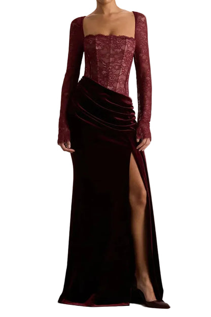 Damen Maxikleid mit Spitzenoberteil und Schlitzrock-Maxi Dress-Alpenkind