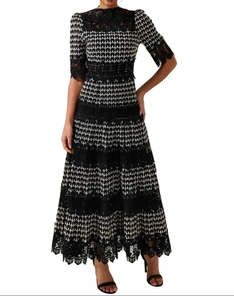 Damen Maxikleid mit Spitzenpartien-Maxi Dress-Alpenkind