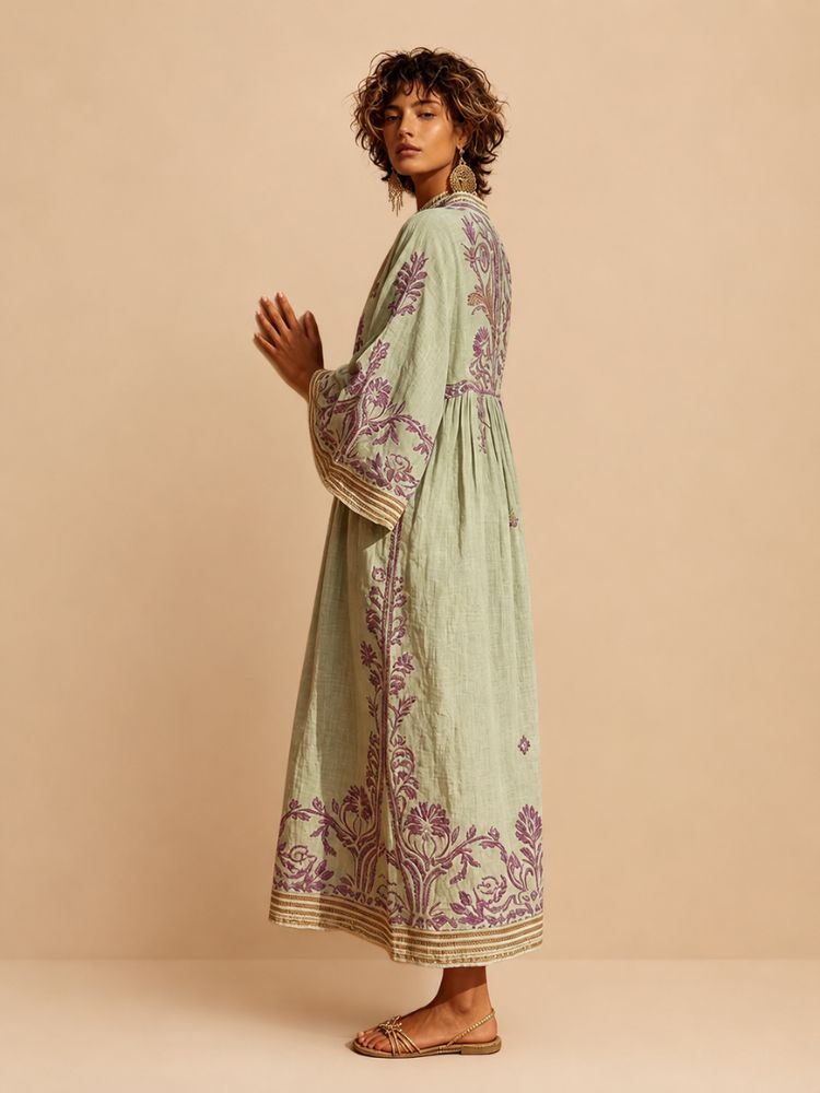 Damen-Maxikleid mit Stickerei und weiten Ärmeln-Maxi Dress-Alpenkind