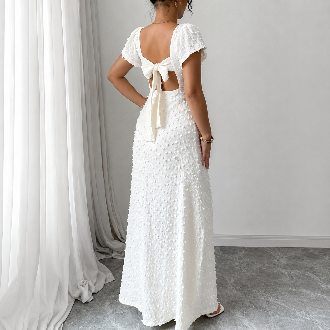 Damen Maxikleid mit Strukturmuster und Frontschlitz-Maxi Dress-Alpenkind