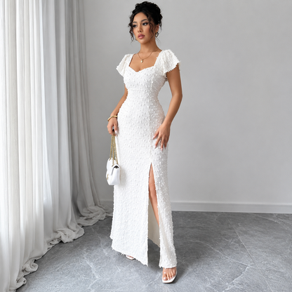 Damen Maxikleid mit Strukturmuster und Frontschlitz-Maxi Dress-Alpenkind