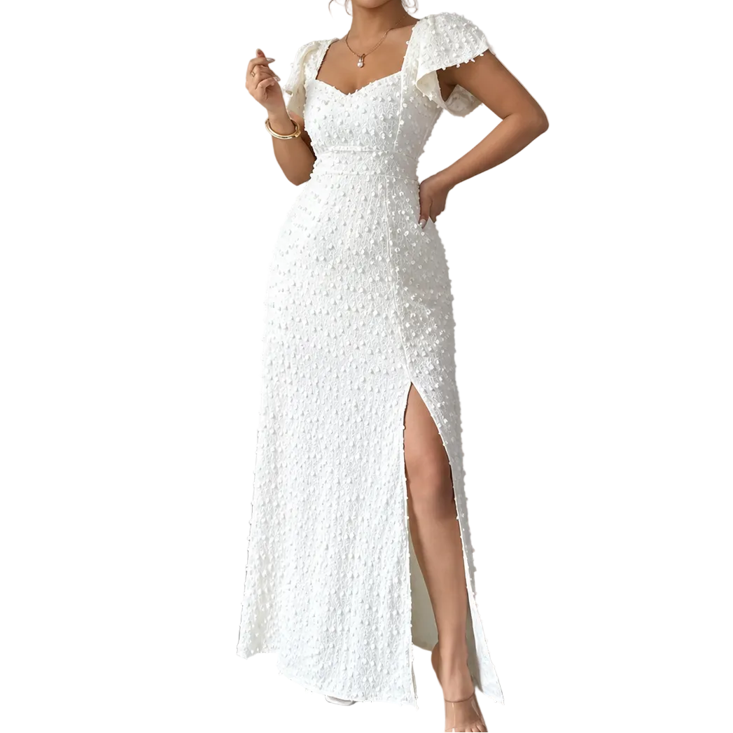 Damen Maxikleid mit Strukturmuster und Frontschlitz-Maxi Dress-Alpenkind