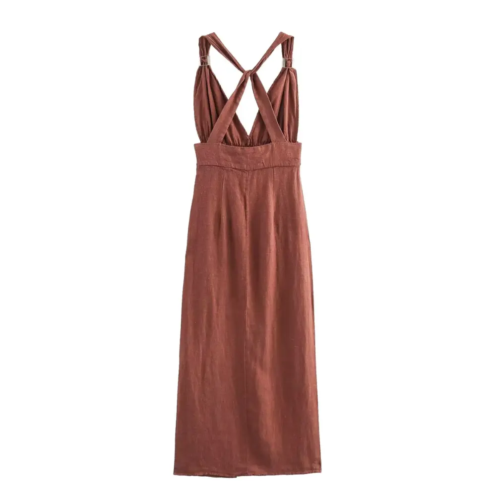 Damen Maxikleid mit Tiefem V-Ausschnitt-Maxi Dress-Alpenkind