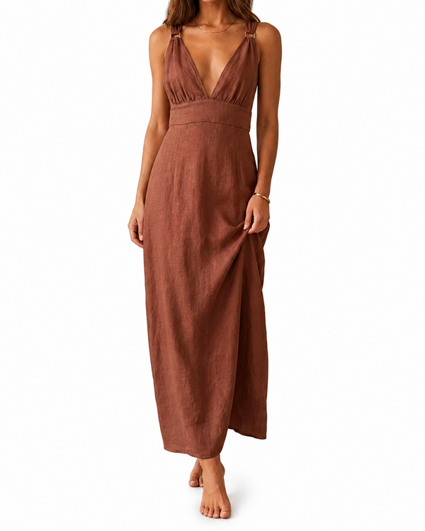 Damen Maxikleid mit Tiefem V-Ausschnitt-Maxi Dress-Alpenkind