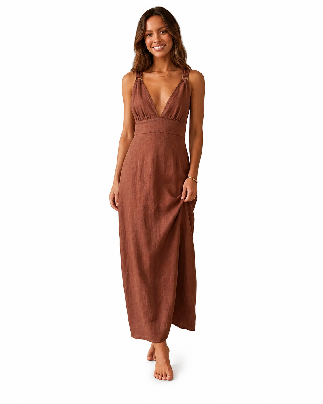 Damen Maxikleid mit Tiefem V-Ausschnitt-Maxi Dress-Alpenkind