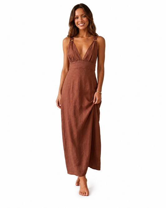 Damen Maxikleid mit Tiefem V-Ausschnitt-Maxi Dress-Alpenkind