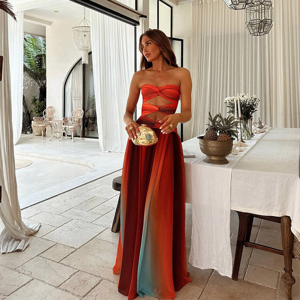 Damen Maxikleid mit trägerlosem Oberteil und Farbverlauf-Maxi Dress-Alpenkind