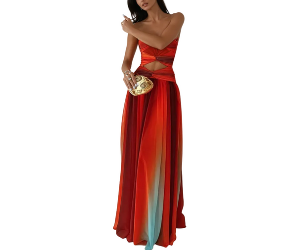 Damen Maxikleid mit trägerlosem Oberteil und Farbverlauf-Maxi Dress-Alpenkind