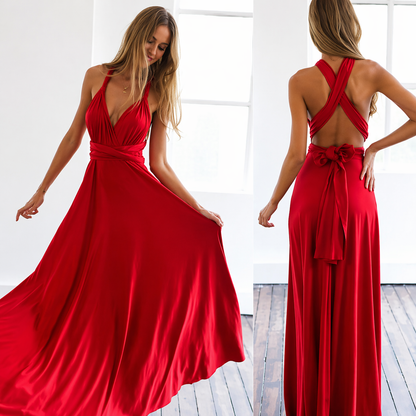 Damen Maxikleid mit überkreuztem Halsteil-Maxi Dress-Alpenkind