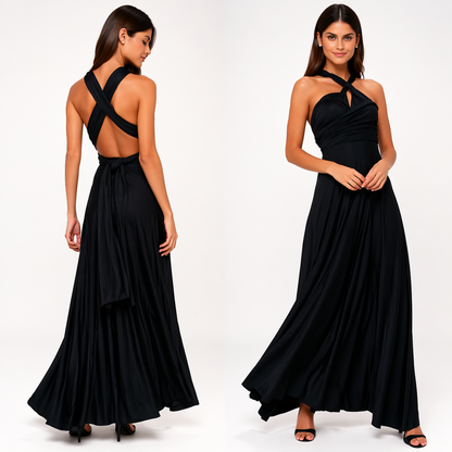 Damen Maxikleid mit überkreuztem Halsteil-Maxi Dress-Alpenkind