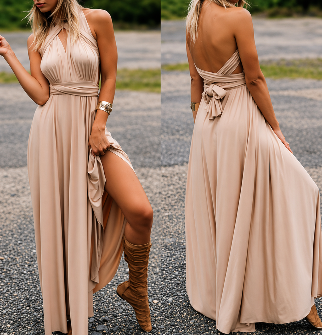 Damen Maxikleid mit überkreuztem Halsteil-Maxi Dress-Alpenkind