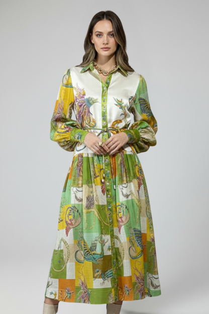 Damen Maxikleid mit V-Ausschnitt, langen Ärmeln und Taillenbindung-Maxi Dress-Alpenkind