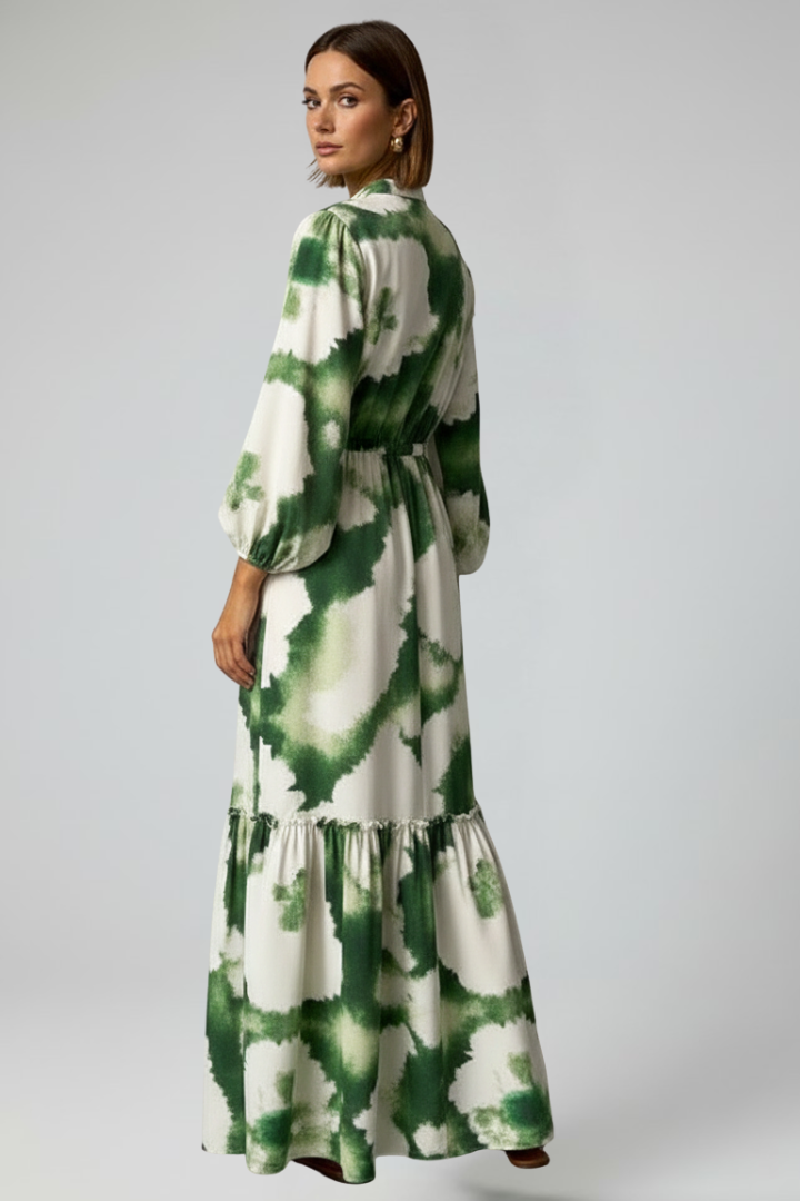Damen Maxikleid mit V-Ausschnitt, langen Ärmeln und Taillenbindung-Maxi Dress-Alpenkind
