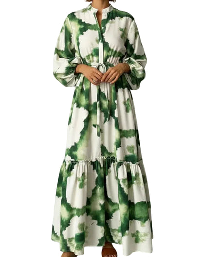 Damen Maxikleid mit V-Ausschnitt, langen Ärmeln und Taillenbindung-Maxi Dress-Alpenkind