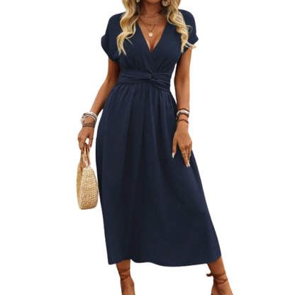Damen Maxikleid mit V-Ausschnitt und Flügelärmeln-Maxi Dress-Alpenkind