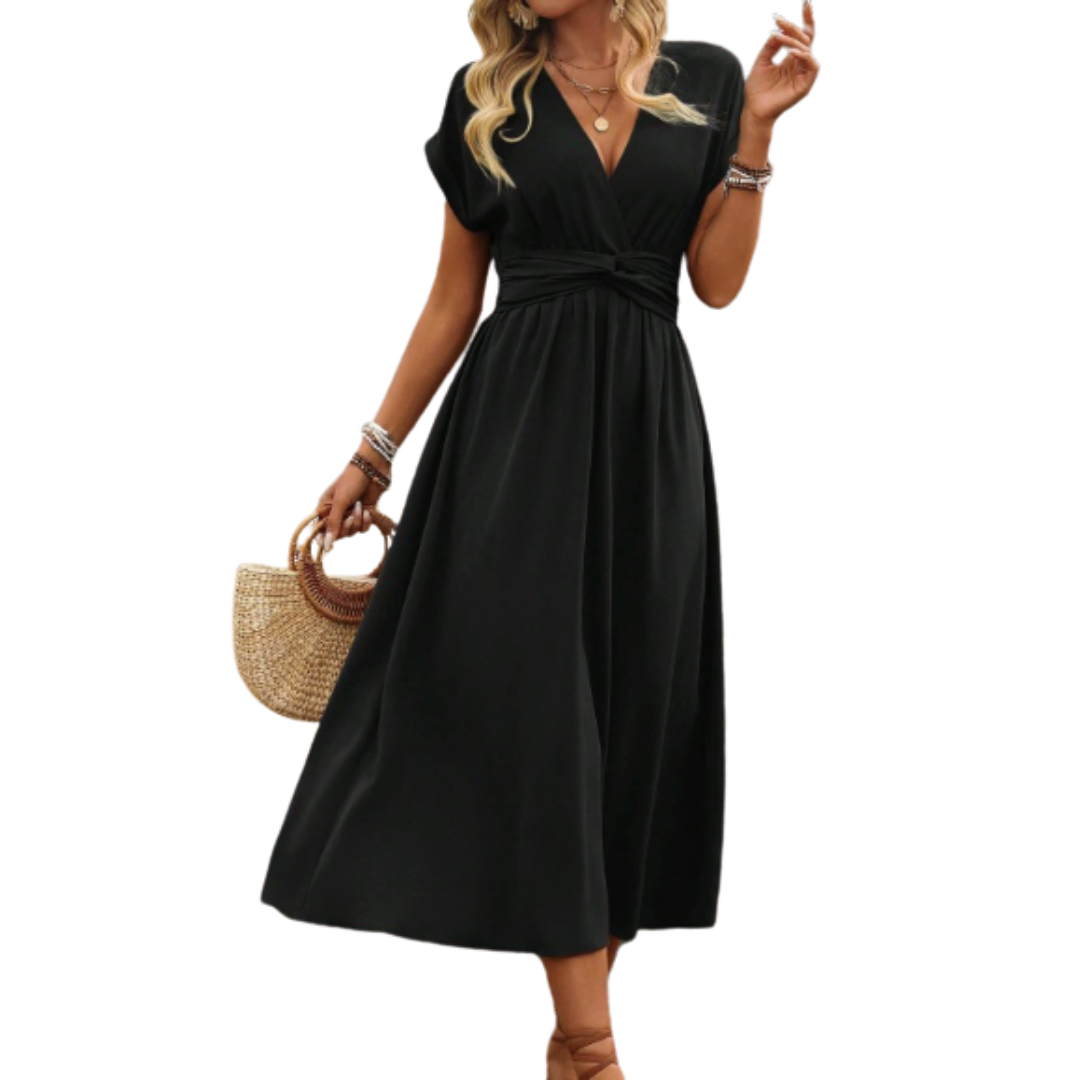 Damen Maxikleid mit V-Ausschnitt und Flügelärmeln-Maxi Dress-Alpenkind