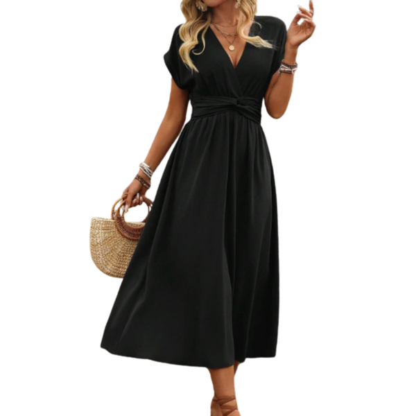 Damen Maxikleid mit V-Ausschnitt und Flügelärmeln-Maxi Dress-Alpenkind
