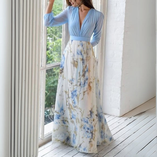 Damen-Maxikleid mit V-Ausschnitt und langen Ärmeln-Maxi Dress-Alpenkind
