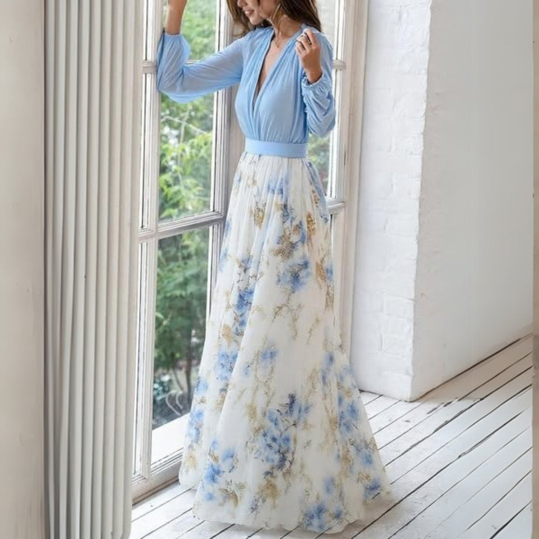 Damen-Maxikleid mit V-Ausschnitt und langen Ärmeln-Maxi Dress-Alpenkind