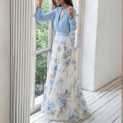 Damen-Maxikleid mit V-Ausschnitt und langen Ärmeln-Maxi Dress-Alpenkind