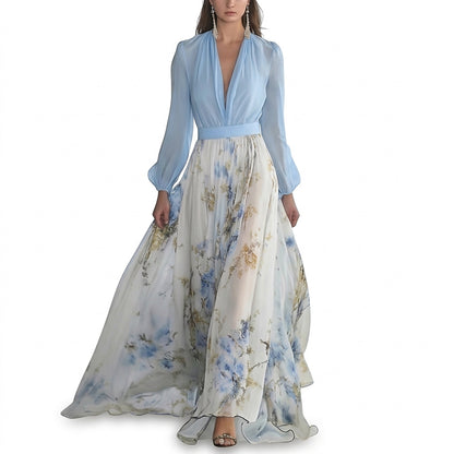 Damen-Maxikleid mit V-Ausschnitt und langen Ärmeln-Maxi Dress-Alpenkind