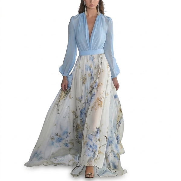Damen-Maxikleid mit V-Ausschnitt und langen Ärmeln-Maxi Dress-Alpenkind