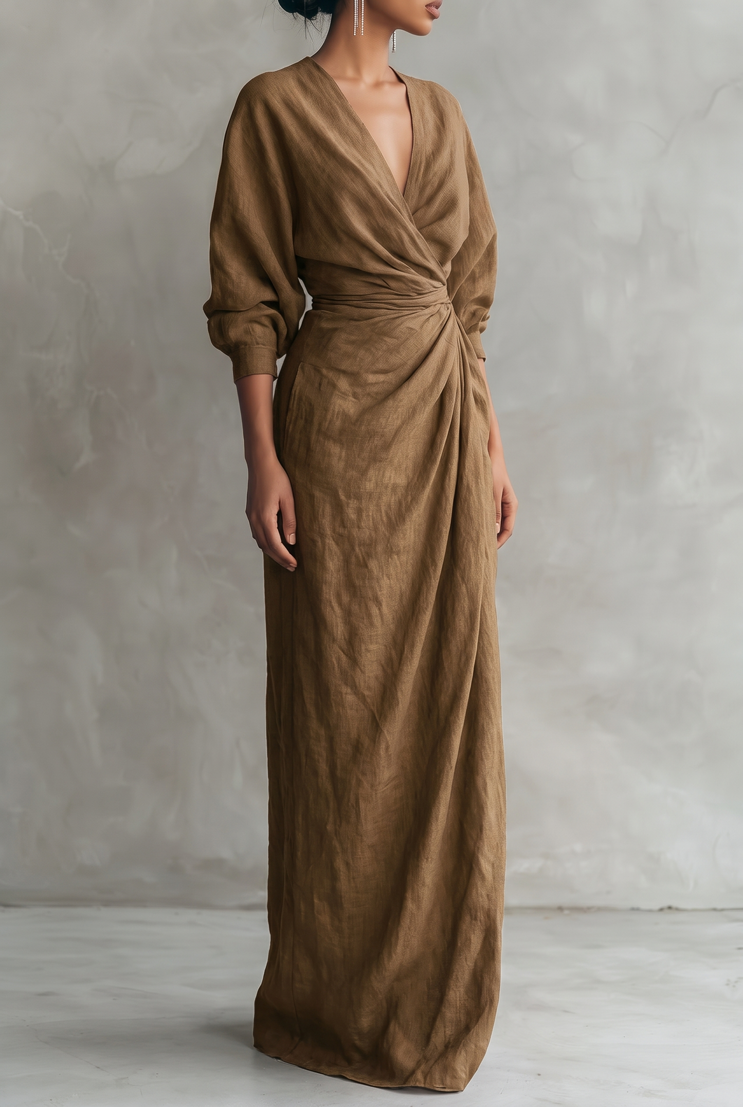 Damen-Maxikleid mit V-Ausschnitt und Wickeloptik-Maxi Dress-Alpenkind