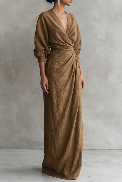 Damen-Maxikleid mit V-Ausschnitt und Wickeloptik-Maxi Dress-Alpenkind