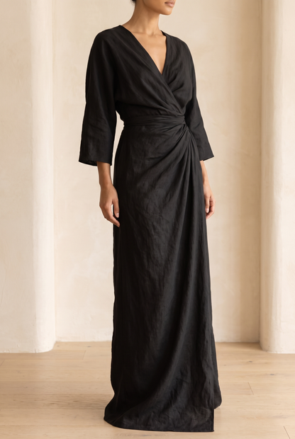 Damen-Maxikleid mit V-Ausschnitt und Wickeloptik-Maxi Dress-Alpenkind