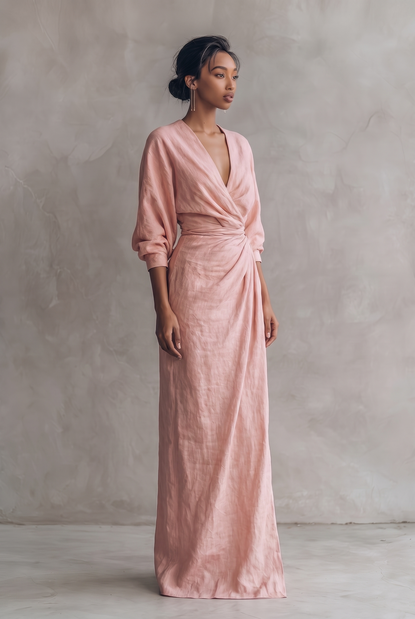 Damen-Maxikleid mit V-Ausschnitt und Wickeloptik-Maxi Dress-Alpenkind