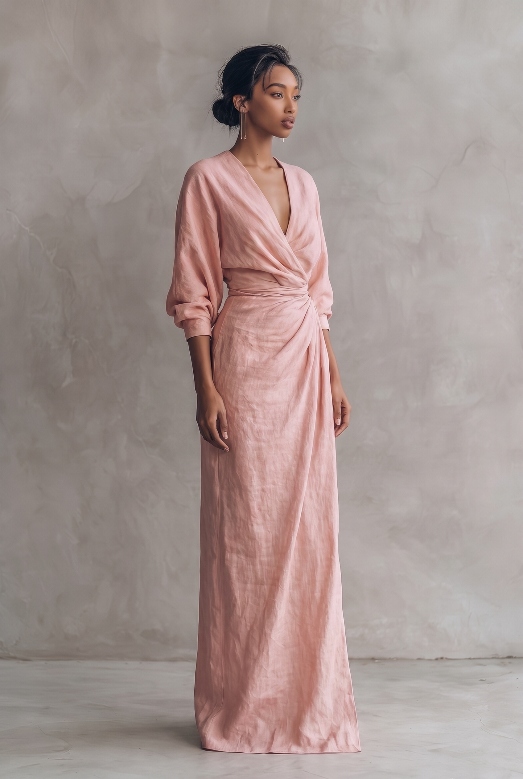 Damen-Maxikleid mit V-Ausschnitt und Wickeloptik-Maxi Dress-Alpenkind