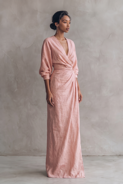 Damen-Maxikleid mit V-Ausschnitt und Wickeloptik-Maxi Dress-Alpenkind